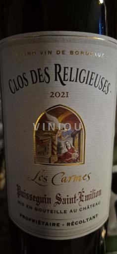 Bordeaux Puisseguin-Saint-Émilion Clos des Religieuses Les Carmes 2021