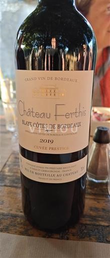 Vin Rouge sec Cuvée Prestige Château Ferthis 2019 France Bordeaux Blaye-côtes-de-bordeaux