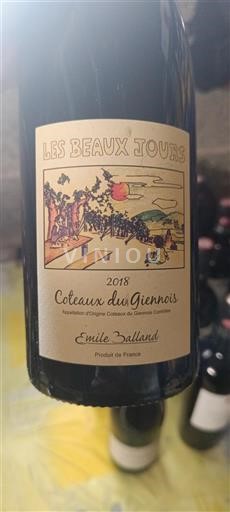 Vin Rouge sec Les Beaux Jours Emile Balland 2018 France Vallée de la Loire Coteaux-du-giennois