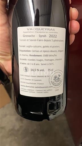 Rhône Valley Vacqueyras Domaine Saint Laurent 2022