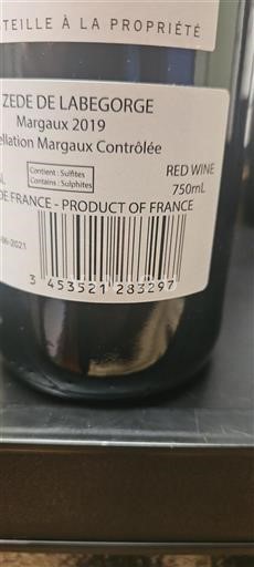 Bordeaux Margaux Zédé de Labégorce 2019