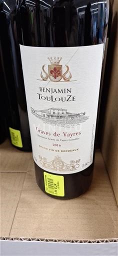 Vin Rouge sec Benjamin Toulouse 2016 France Bordeaux Graves-de-vayres AOC