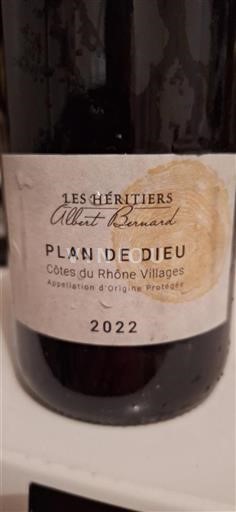 Vin Rouge sec Plan de Dieu Les Héritiers Albert Bernard 2022 France Vallée du Rhône Côtes-du-rhône-villages
