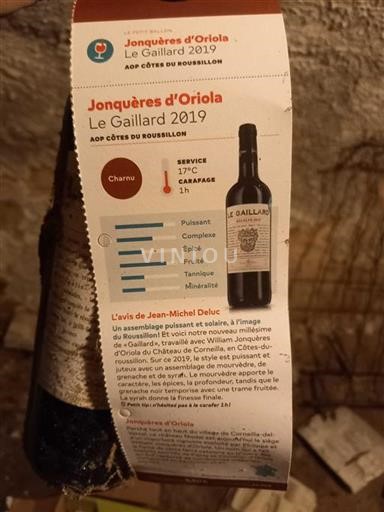 Roussillon Côtes-du-roussillon Jonquères d'Oriola Le gaillard 2019