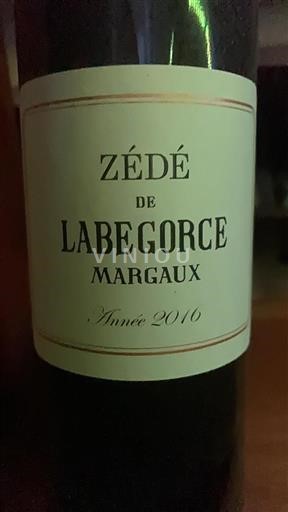 Bordéus Margaux Labégorce Zédé 2016