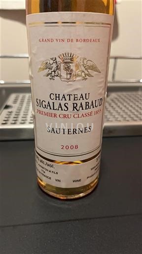 Bordeaux Sauternes Premier Cru Château Sigalas Rabaud 2008