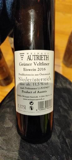 Baixa Áustria Não especificado Weingut Autrieth Grüner Veltliner Eiswein 2016