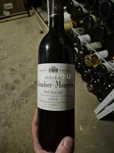 Bordeaux Pauillac Grand Cru Colombier Monpelou 2003