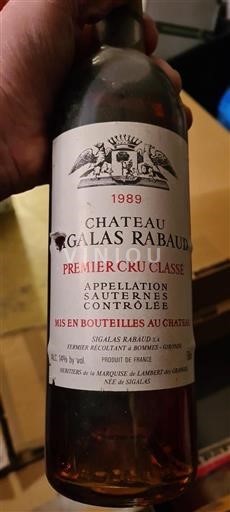 Bordeaux Sauternes Premier Cru Château Sigalas Rabaud 1989