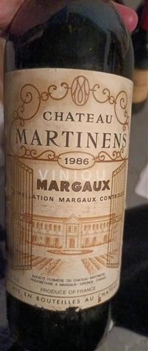 Bordeaux Margaux Château Martinens 1986