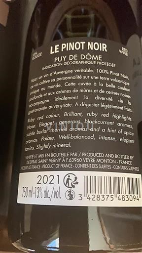 Vallée de la Loire Puy-de-Dôme Le Pinot Noir 2021