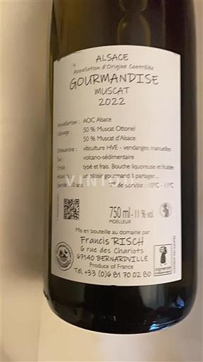Alsace Francis Risch Gourmandise Muscat 2022