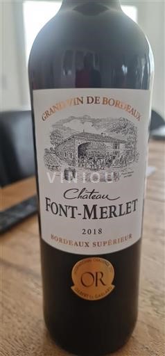 Vin Rouge sec Château Font-Merlet 2018 France Bordeaux Bordeaux supérieur