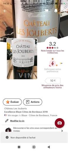 Bordeaux Blaye-Côtes-de-Bordeaux Château Les Jouberts Excellence 2018
