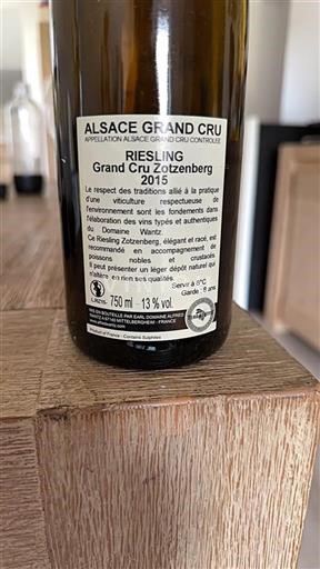 Elsass Alsace Grand Cru Grand Cru Domaine Alfred Wantz Grand Cru Zotzenberg 2015
