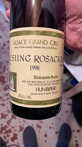 Vin Blanc sec Riesling Rosacker Kuhlmann-Platz 1998 France Alsace Alsace Grand Cru Grand Cru