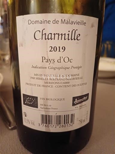 Languedoc in Roussillon Pays d'Oc Domaine Malavieille Charmille 2019
