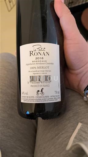 Vin Rouge sec Le Petit Ronan 2016 France Bordeaux