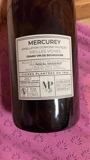 Bourgogne Mercurey Grand Cru Domaine Clos Moreau Vieilles Vignes 2022