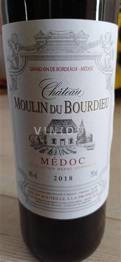 Vin Rouge sec Château Moulin du Bourdieu 2018 France Bordeaux Médoc AOC
