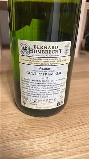 Vin Blanc moelleux Bernard Humbrecht 2019 France Alsace Gewurztraminer