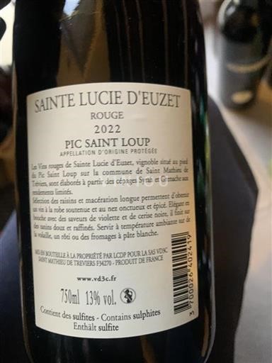 Languedoc Pic Saint-Loup Sainte Lucie Euzet 2022