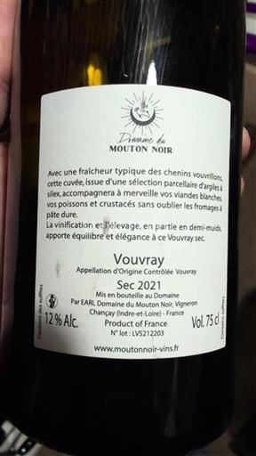 Vallée de la Loire Vouvray Domaine Mouton Noir Sec 2021