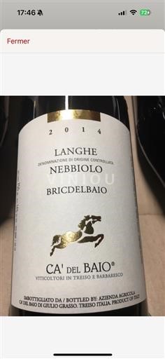 Piedmont Wines Langhe DOP / DOC Ca' Del Baio Nebbiolo Bricdelbaio 2014