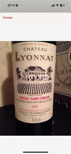 Bordeaux Lussac-Saint-Émilion AOP / AOC Château Lyonnat Lussac Saint-Emilion 2002