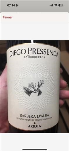 Piedmont Wines Barbera d'Alba DOP / DOC Diego Pressenda Ariota 2014