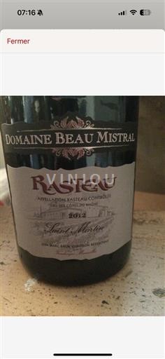 Rhônen laakso Rasteau (blank) Domaine Beau Mistral Vieilles Vignes 2012