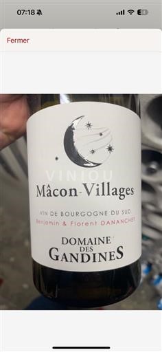 Bourgogne Mâcon og mâcon-landsbyer (blank) Domaine Des Gandines Mâcon Village 2023