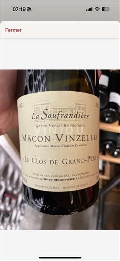 Vin Blanc Le Clos De Grand-Père La Soufrandière 2021 France Bourgogne Mâcon et mâcon-villages (blank)