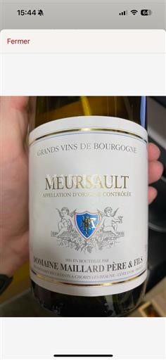 Bourgogne Meursault AOP / AOC Domaine Maillard Meursault 2018