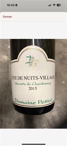 Bourgondië Côte de Nuits Villages (blank) Domaine Petitot Secrets De Chardonnay 2015