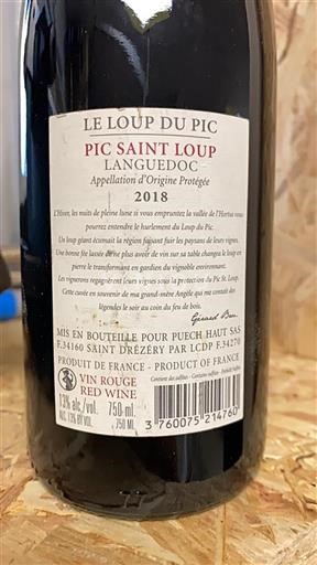 Languedoc Pic-saint-loup Château Puechhaut Le Loup du Pic 2018