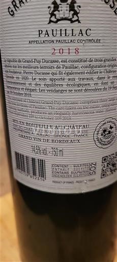 Bordeaux Pauillac Grandpuy Ducasse 2018