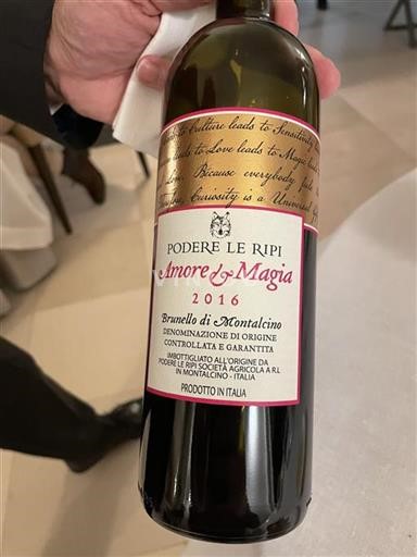 Vin Rouge sec Amore & Magia Podere Le Ripi 2016 Italie Toscane Brunello di Montalcino DOCG