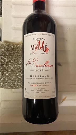 Bordeaux Château Mallié Chante L'oiseau Excellence 2013