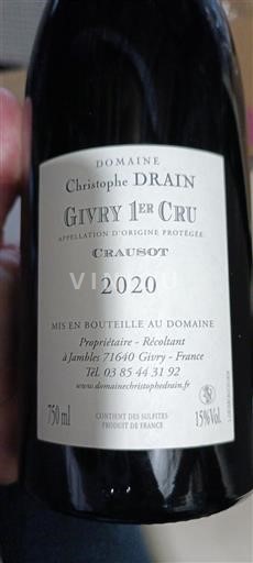 Bourgondië Niet gespecificeerd Premier Cru Christophe Drain Crasuot 2020