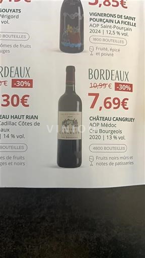 Bordeaux Médoc Cru Bourgeois Château Cangruey 2020