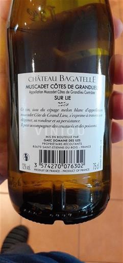 Údolí Loiry Muscadet-côtes-de-grand-lieu Château Bagatelle 2020