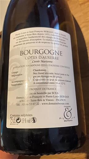 Burgundy Burgundy Côtes d'Auxerre Domaine Jeanfrançois Et Pierrelouis Bersan Marianne 2013