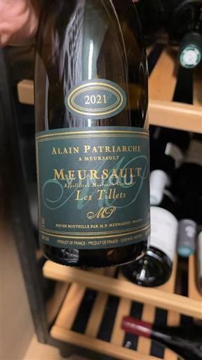 Vin Blanc sec Les Tillets Alain Patriarche 2021 France Bourgogne Meursault
