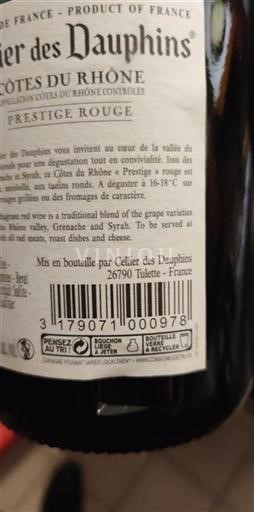 Rhône Valley Côtes du Rhône Cellier Des Dauphins Prestige Rouge 2015