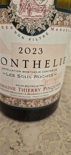 Bourgogne Monthélie Domaine Thierry Pinquier Les Sous-Roches 2023