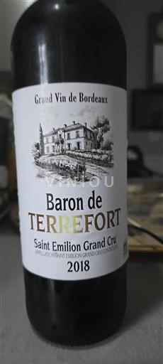 Vin Rouge sec Baron de Terrefort 2018 France Bordeaux Saint-Émilion AOC Grand Cru