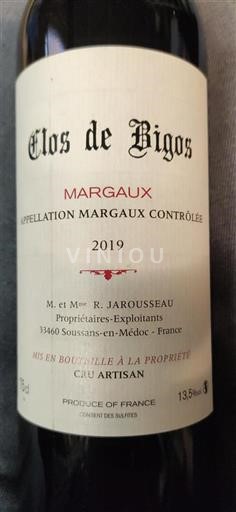 Burdeos Margaux Cru Artisan Clos De Bigos 2019