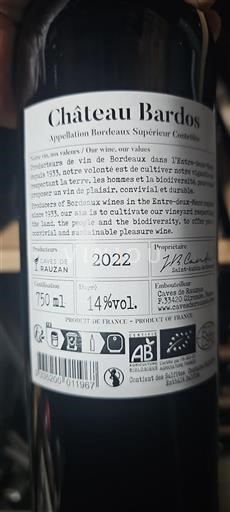 Bordeaux Bordeaux Supérieur Grand Cru Château Bardos 2022