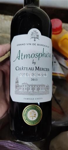 Vin Rouge sec Atmosphère Château Mercier 2015 France Bordeaux Côtes-de-bourg